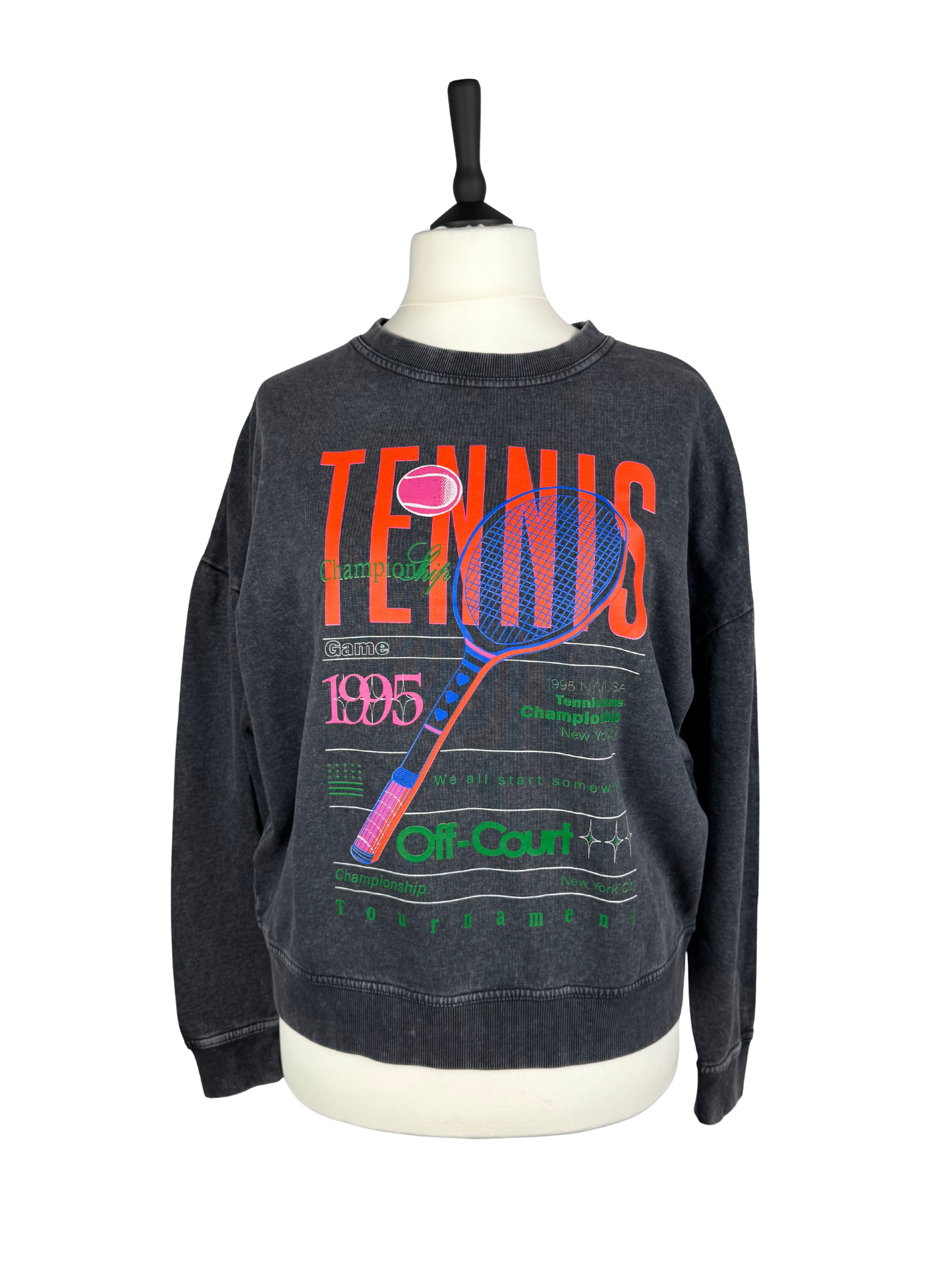 Tennis Sweatshirt - Retro Graphic Pullover in schwarz/dunkelgrau