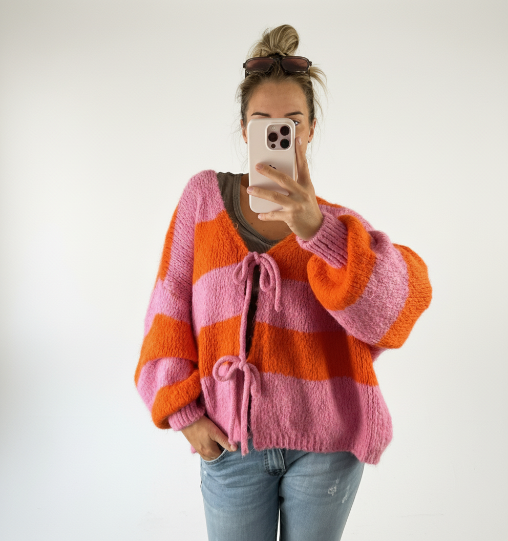 Cardigan Schleifi Stripes orange rosa