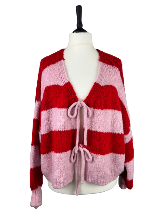 Cardigan Schleifi Stripes rosa-rot