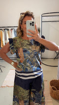 Bluse mit Muster blau