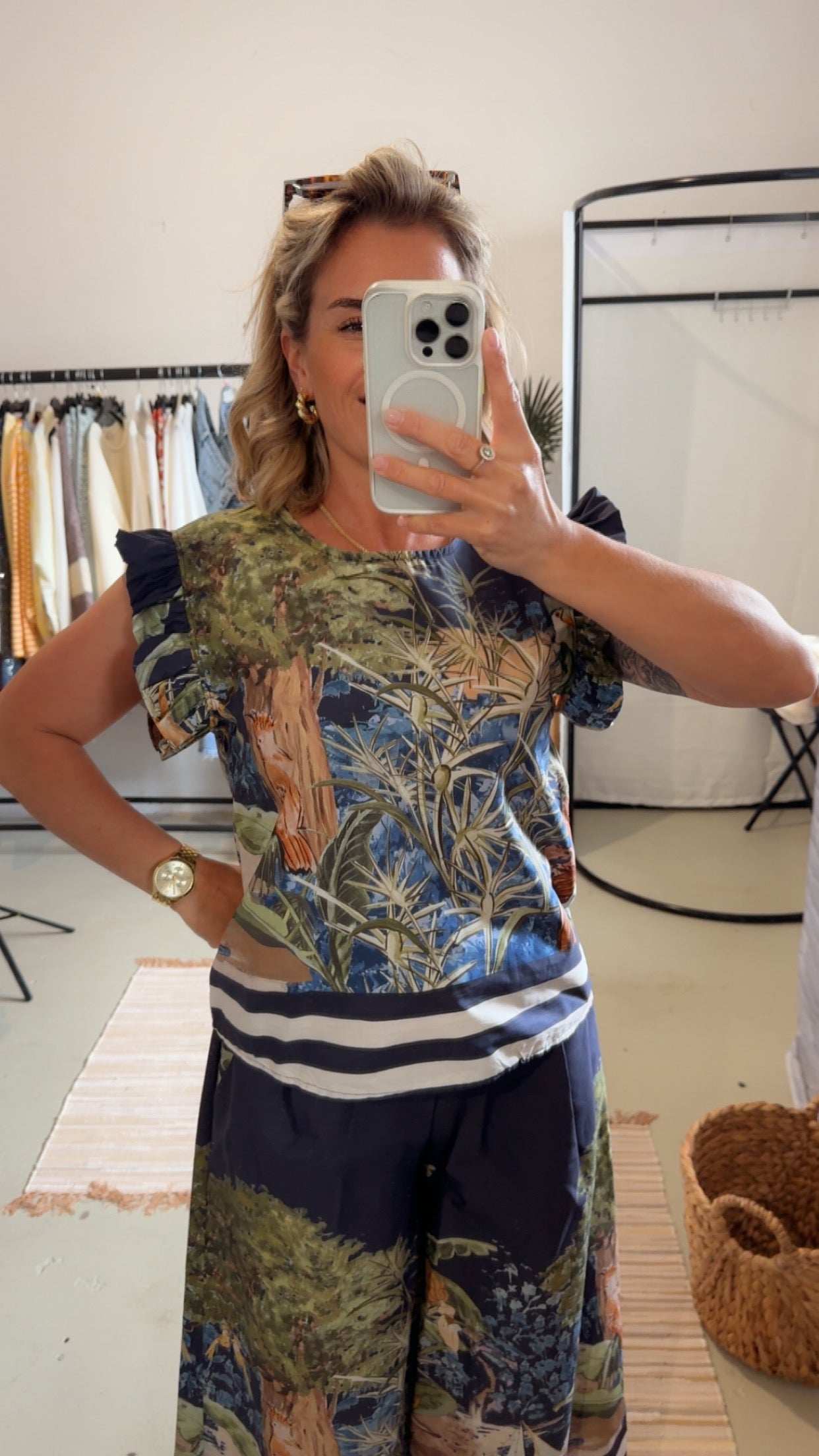Bluse mit Muster blau