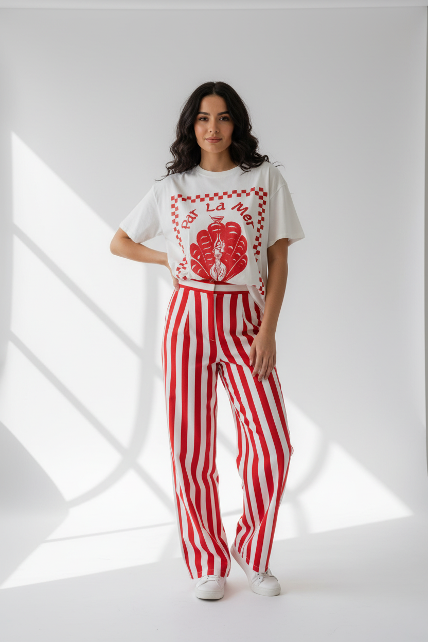 T-Shirt mit Meerjungfrau rot weiß