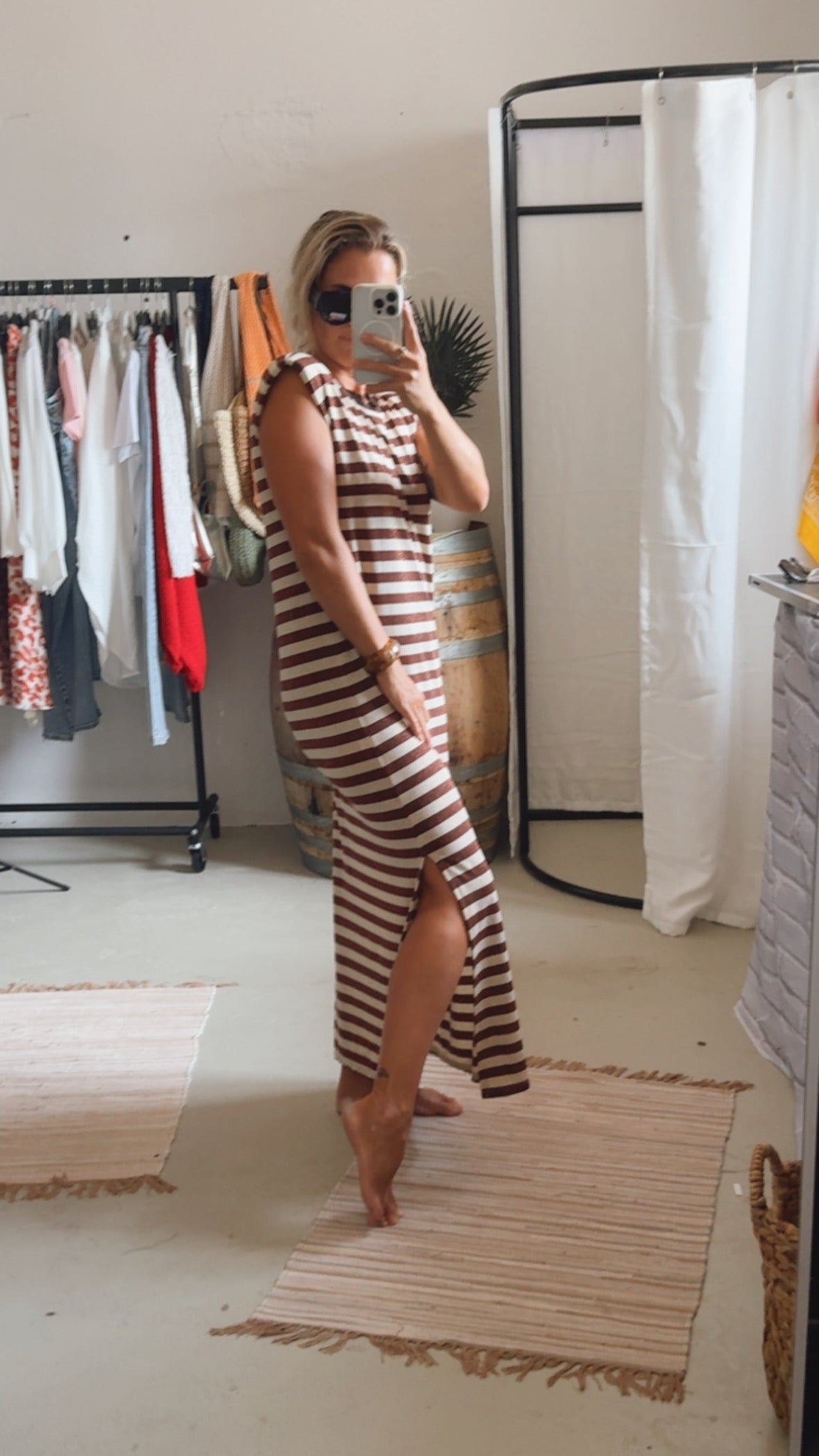 Maxikleid gestreift mit Glitzer braun