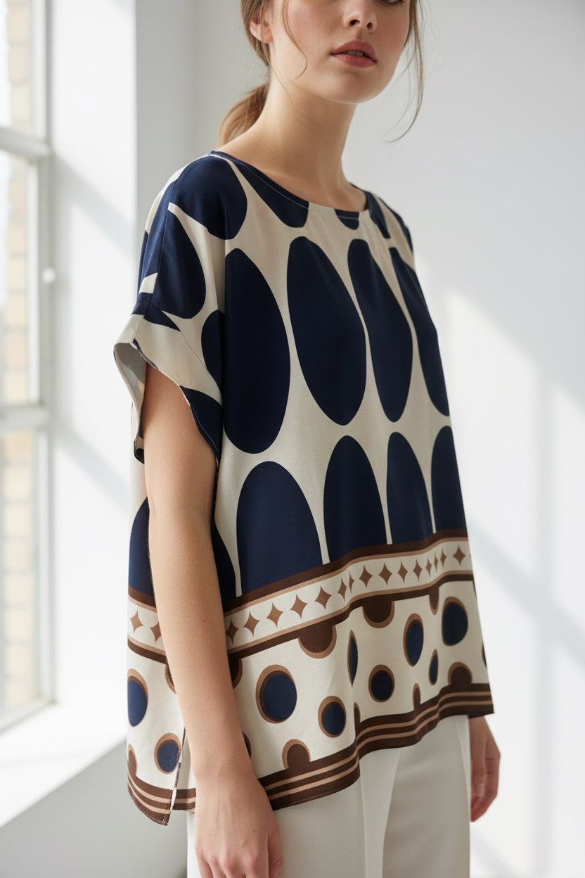 Bluse mit Punkten blau