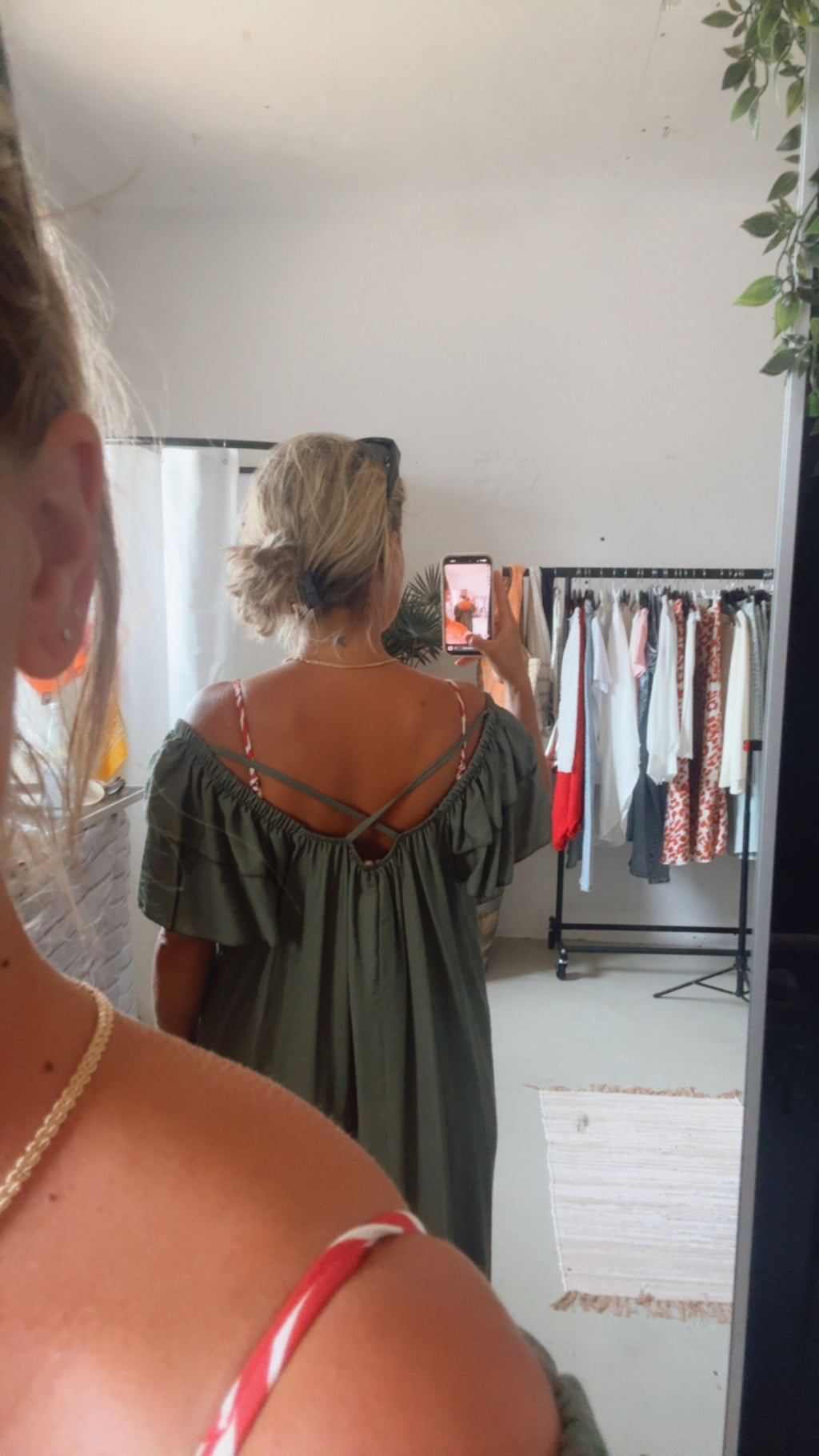 Maxikleid mit Volant Ärmeln militarygrün