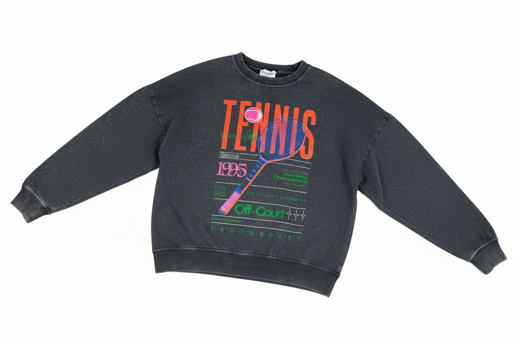 Tennis Sweatshirt - Retro Graphic Pullover in schwarz/dunkelgrau