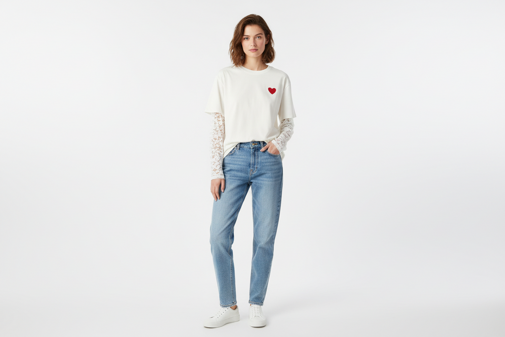 Shirt mit Herz & Spitzenärmel