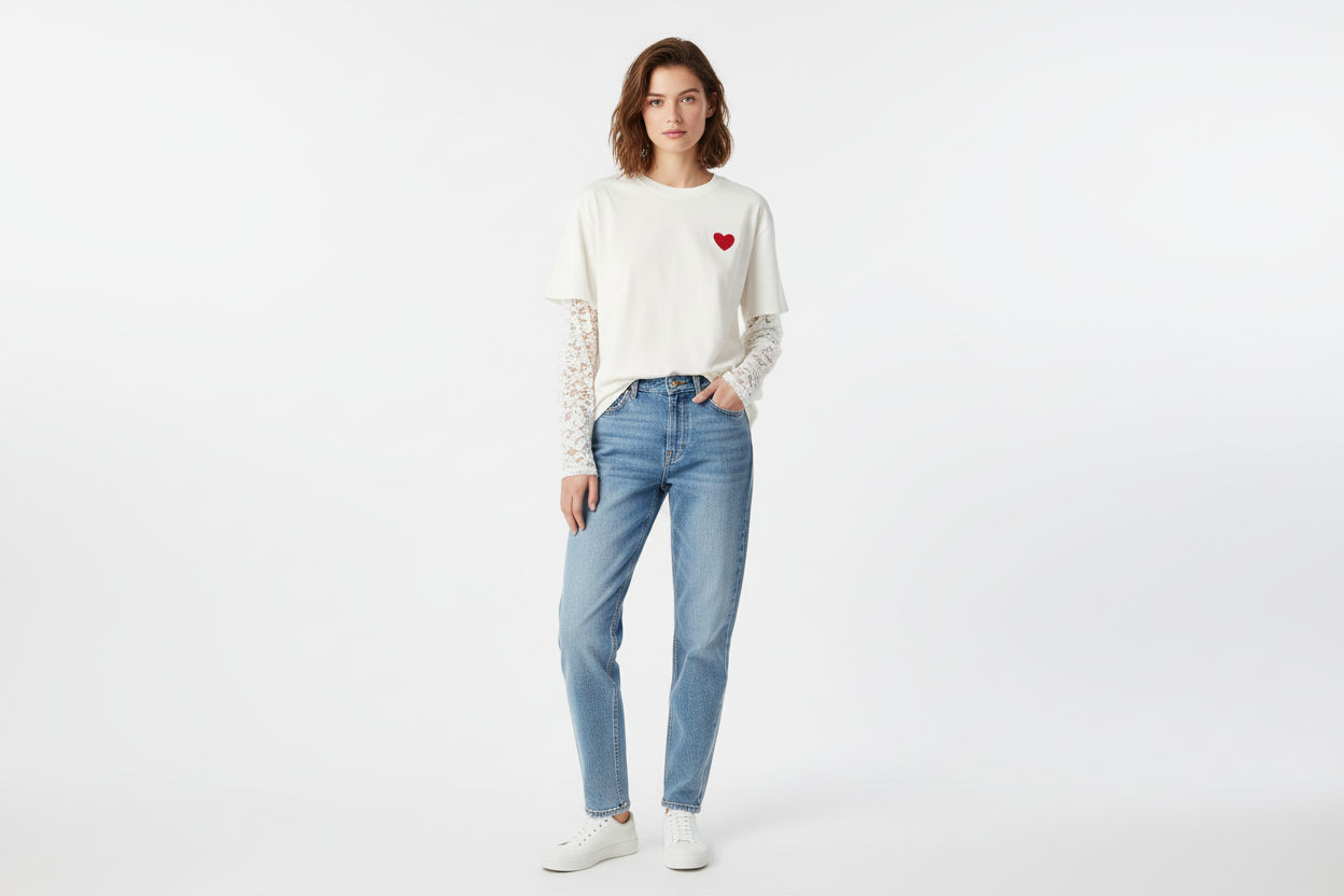 Shirt mit Herz & Spitzenärmel