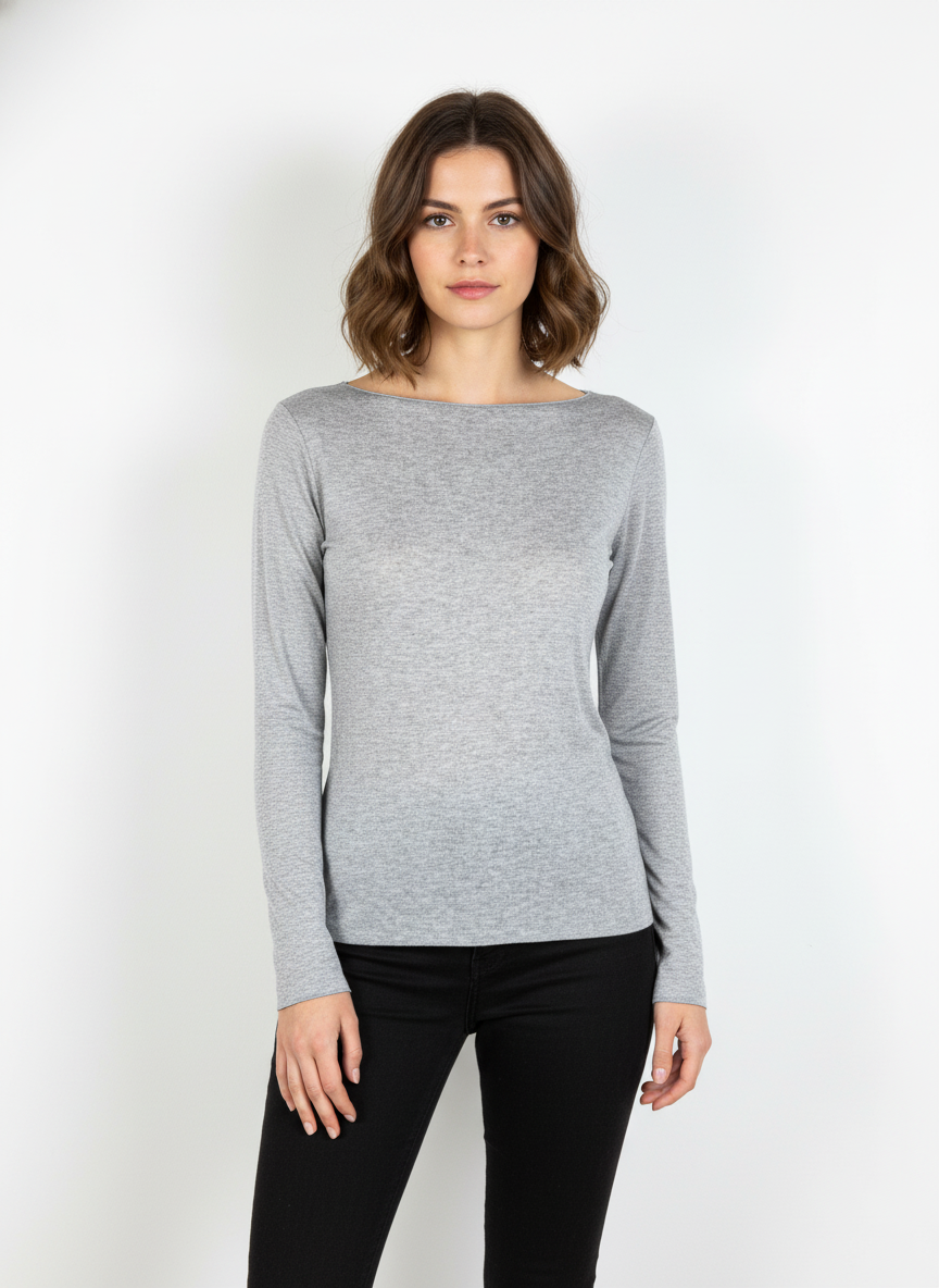 Cashmere Blend Basic Langarm Lovely grau