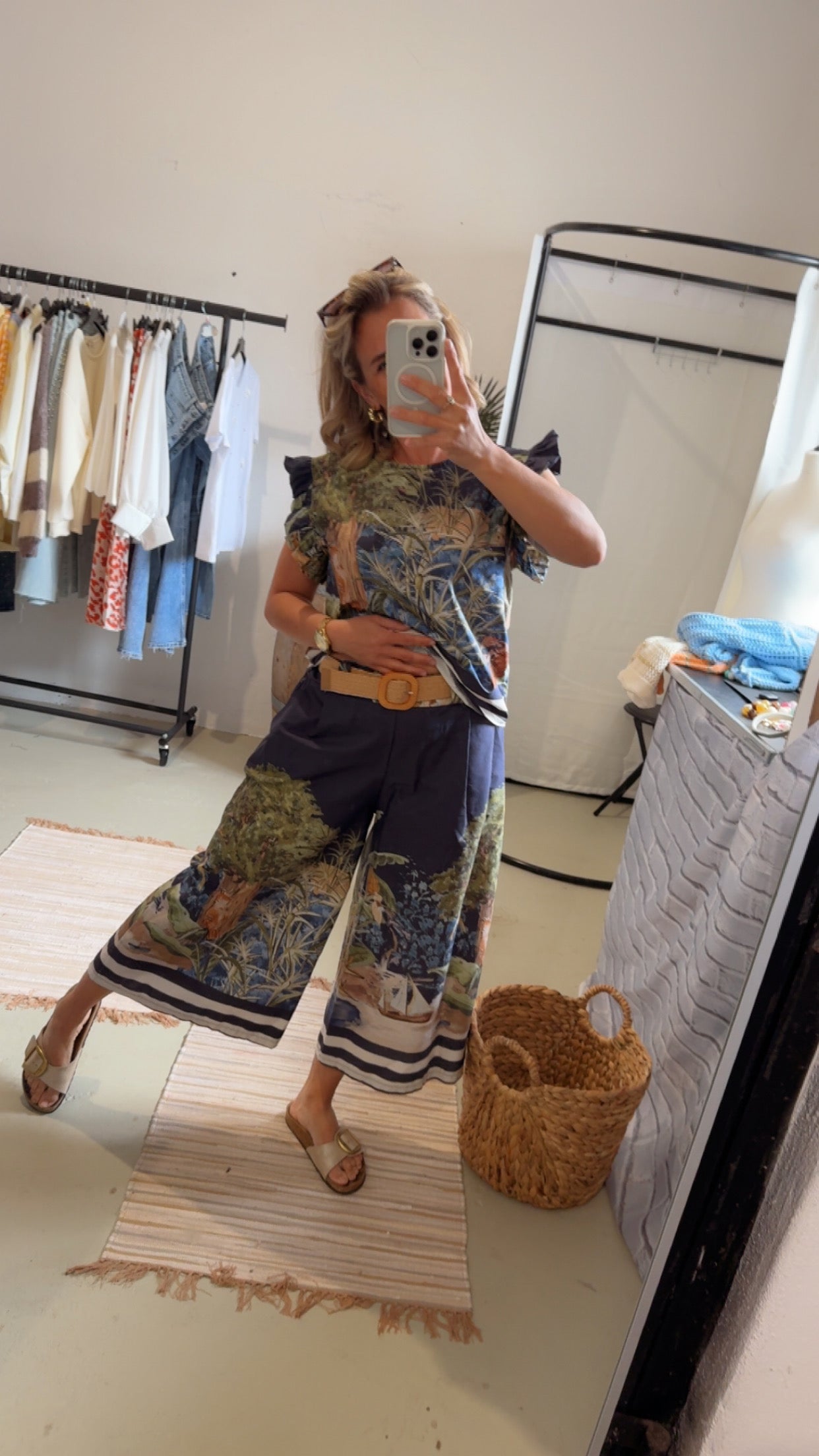 Bluse mit Muster blau