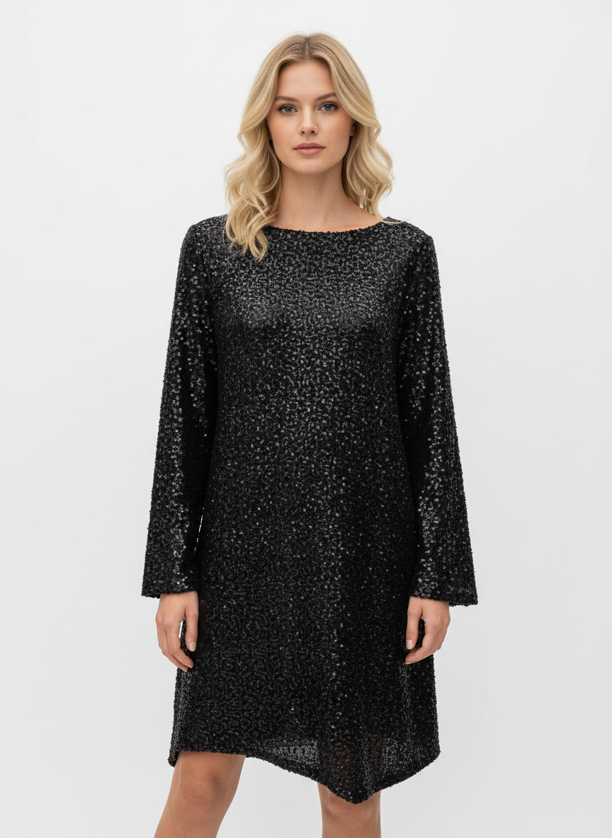 Glitzerkleid mit V-Rückenausschnitt & Schleife
