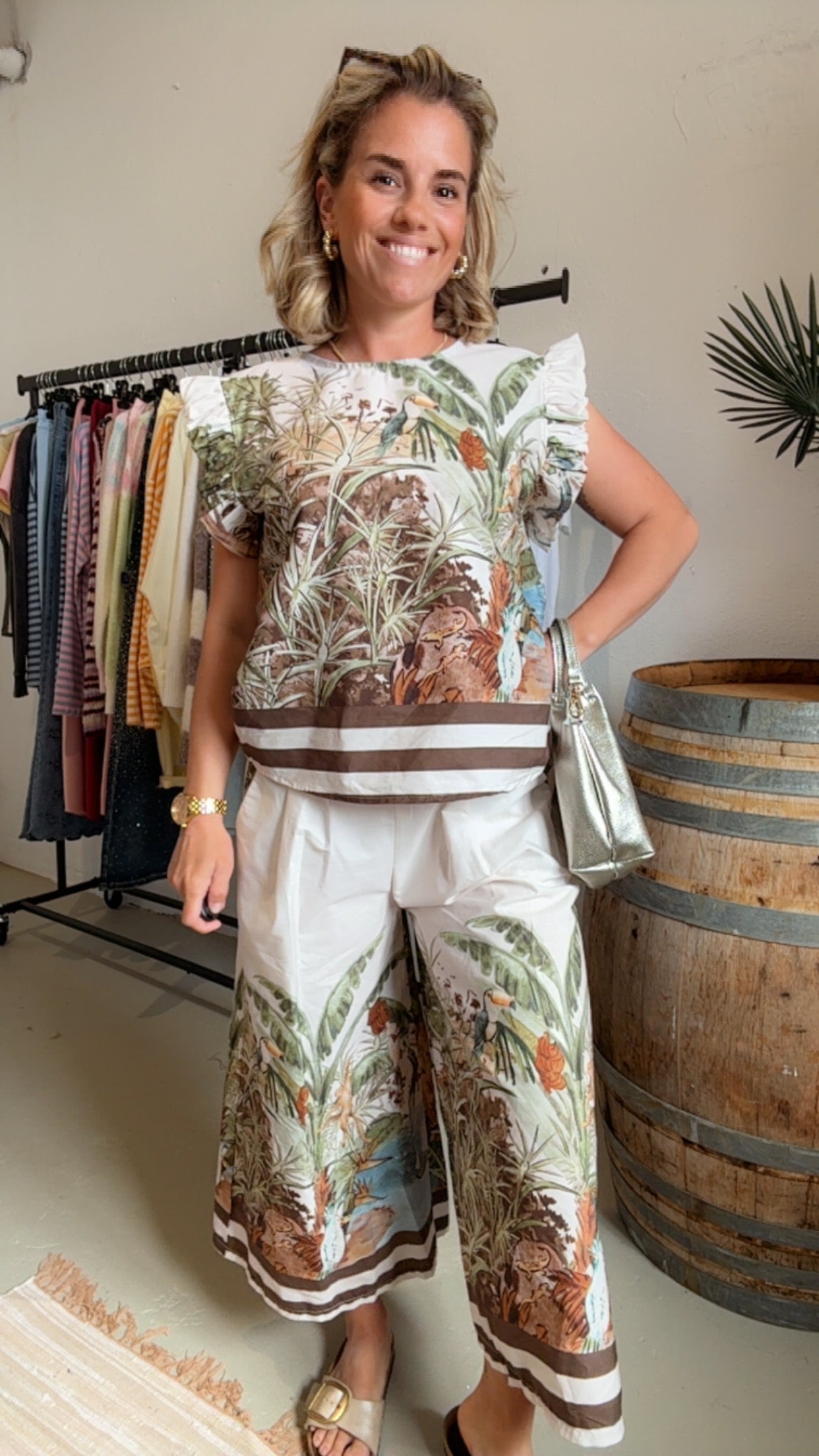 Bluse mit Muster creme