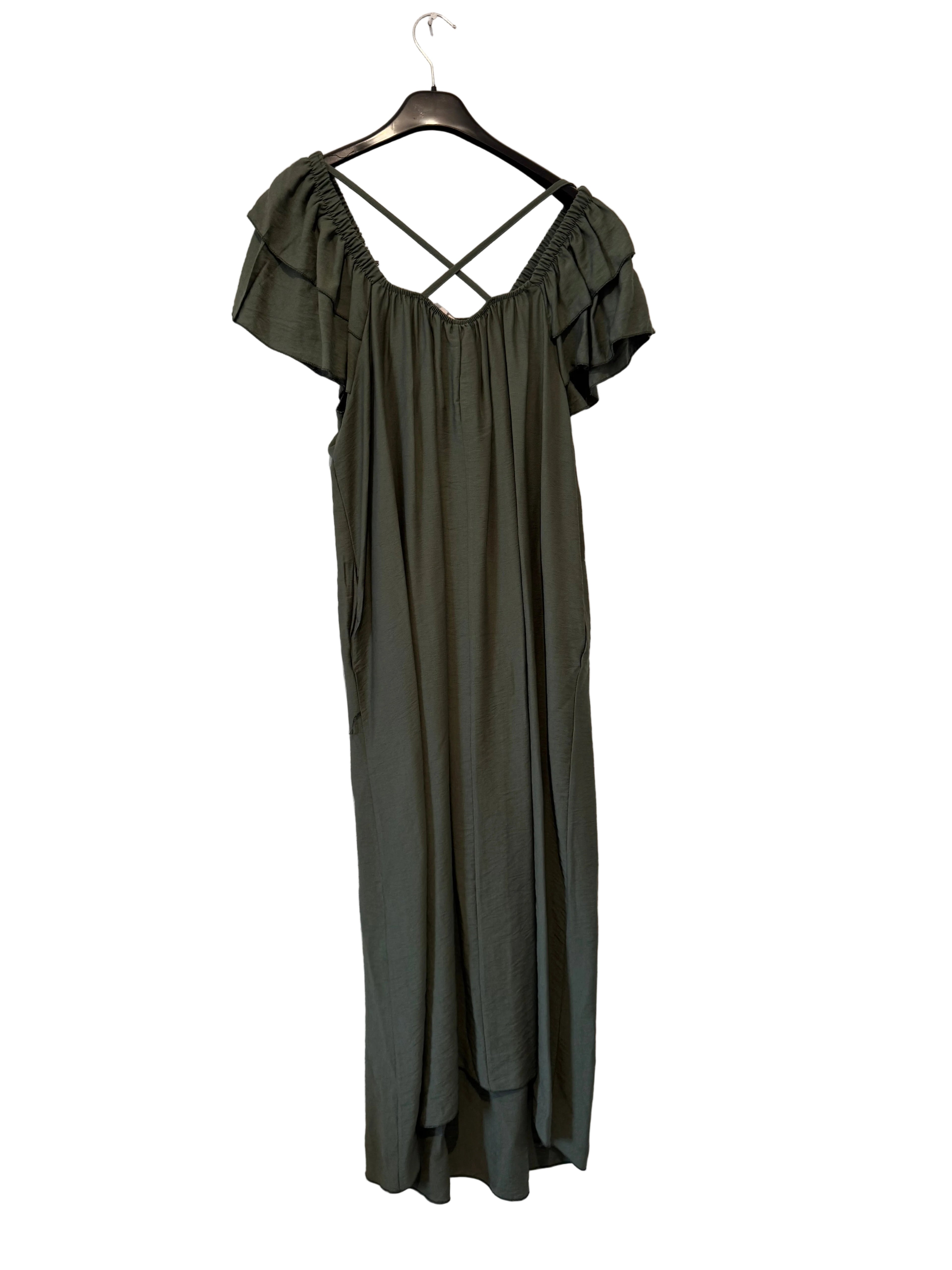 Maxikleid mit Volant Ärmeln militarygrün