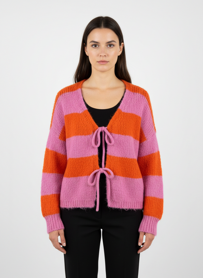 Cardigan Schleifi Stripes orange rosa