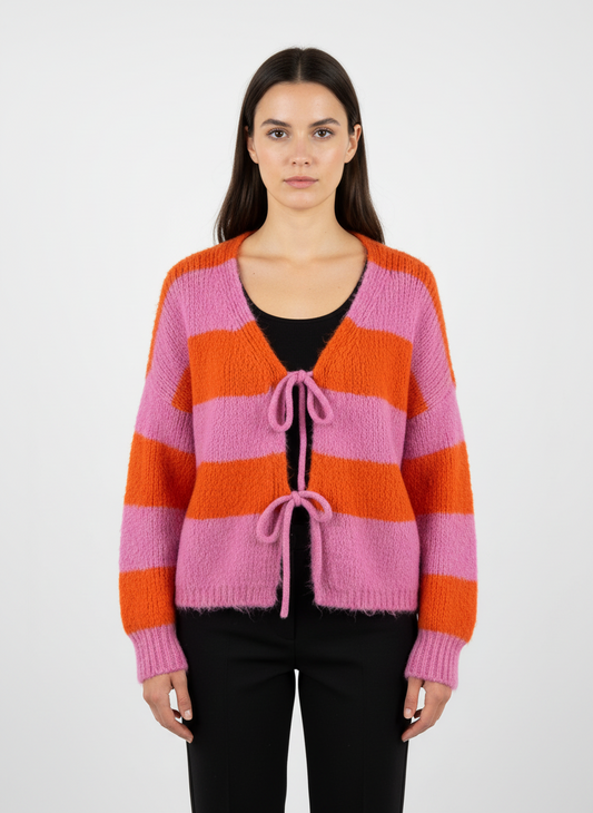Cardigan Schleifi Stripes orange rosa