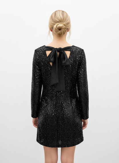 Glitzerkleid mit V-Rückenausschnitt & Schleife