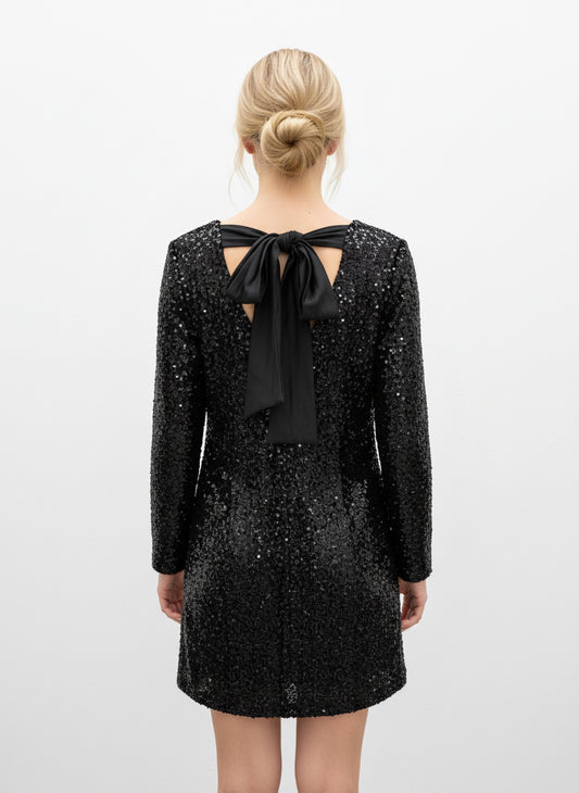 Glitzerkleid mit V-Rückenausschnitt & Schleife