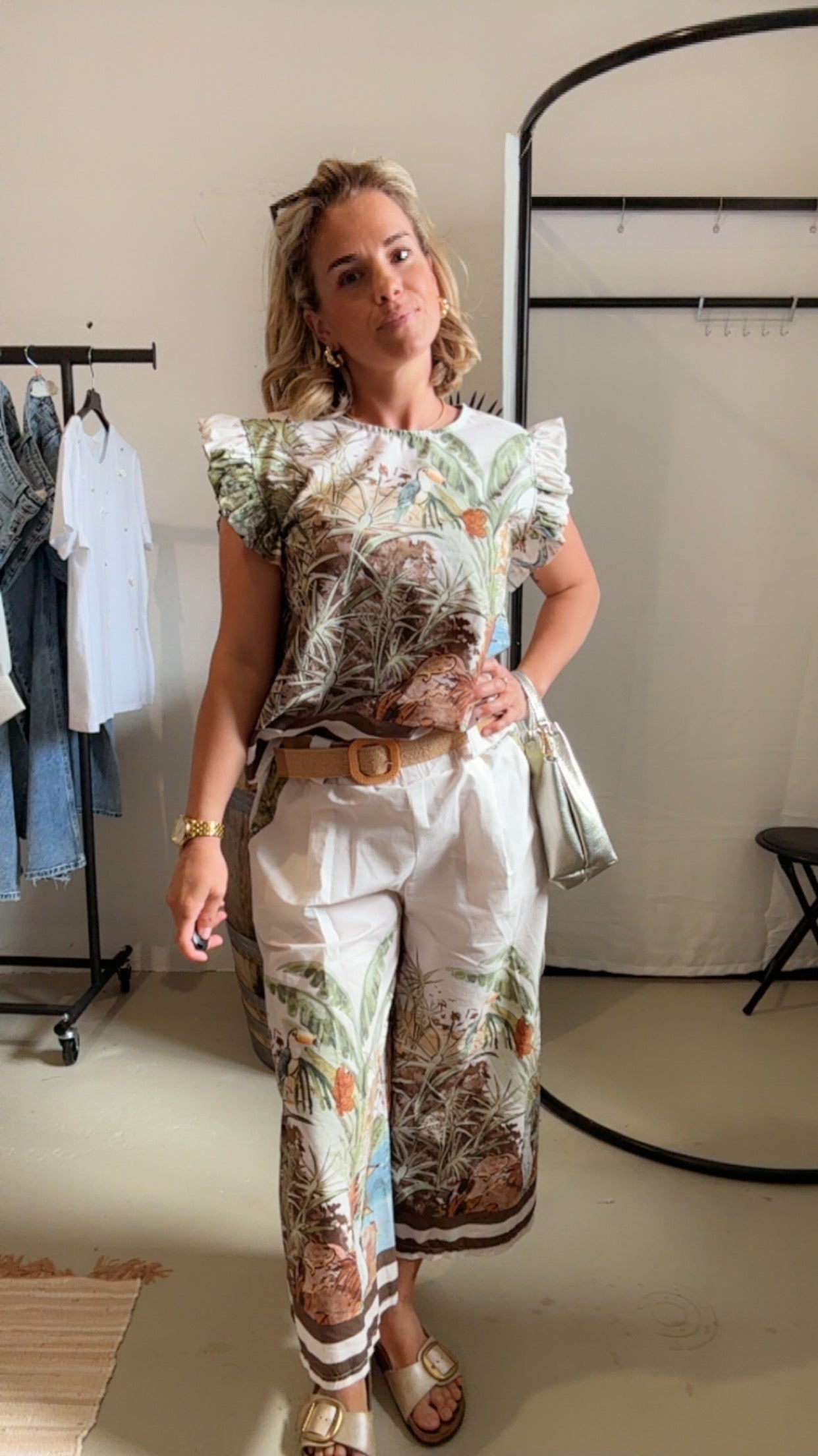 Bluse mit Muster creme