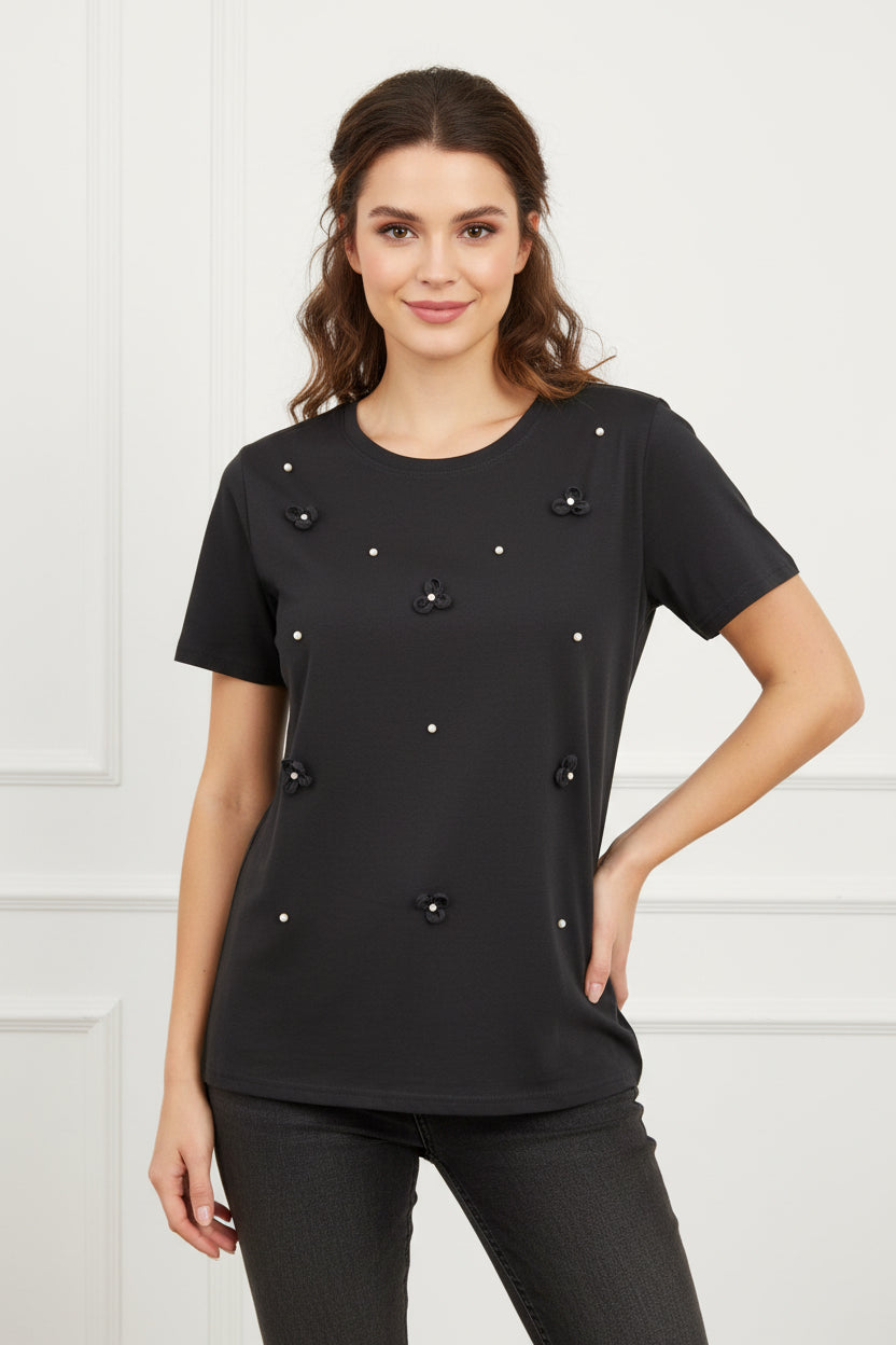 T-Shirt mit Strass Blumen