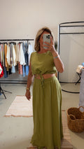 Musselin Zweiteiler Rock mit cropped Top grün