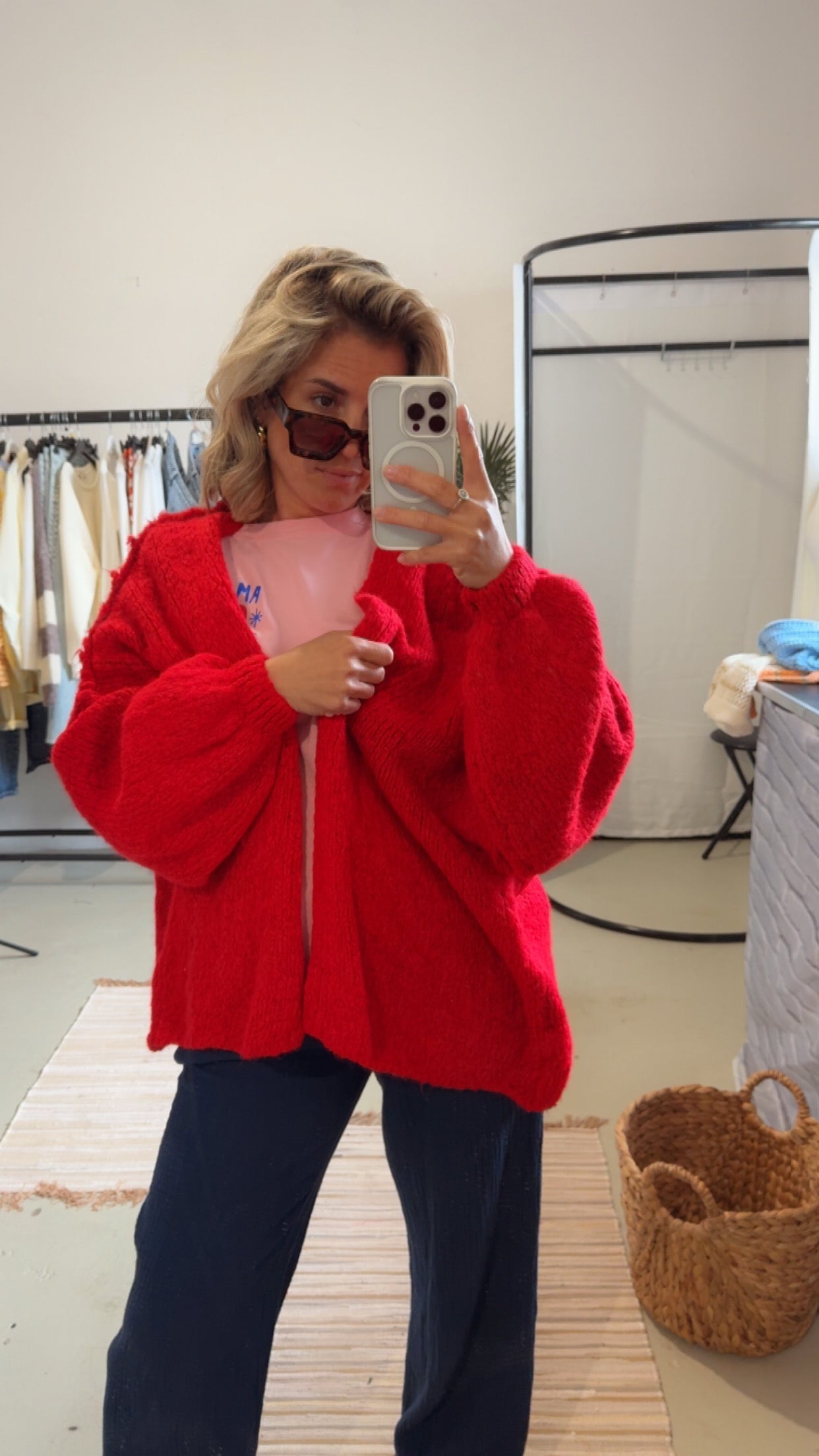 Strickjacke Oversize rot