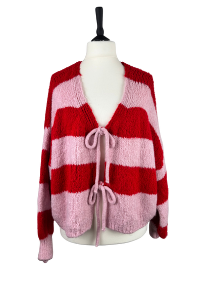Cardigan Schleifi Stripes rosa-rot