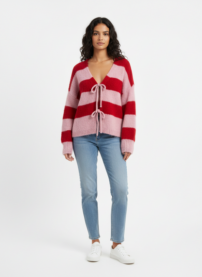Cardigan Schleifi Stripes rosa-rot