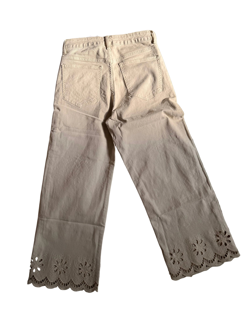 Cropped Blumen-Jeans in Cremebeige