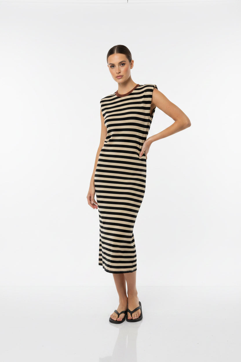 Maxikleid gestreift mit Glitzer schwarz