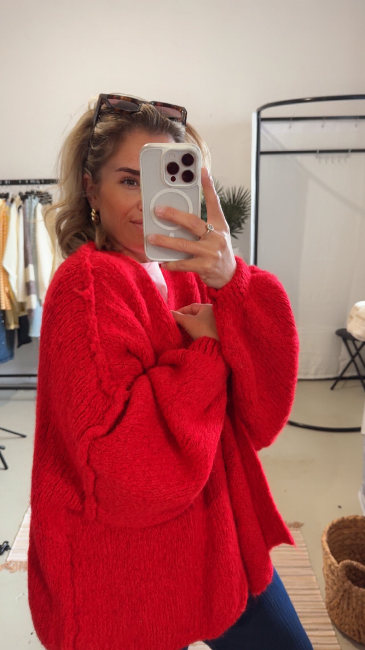 Strickjacke Oversize rot