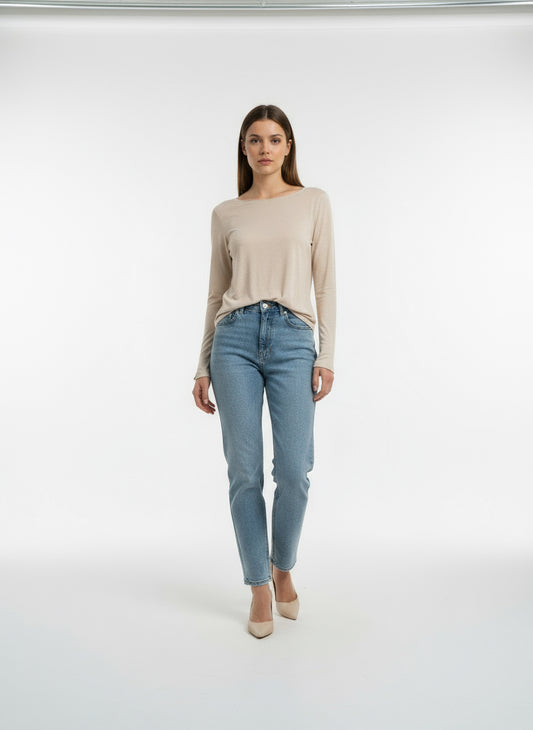 Cashmere Blend Basic Langarm Lovely beige