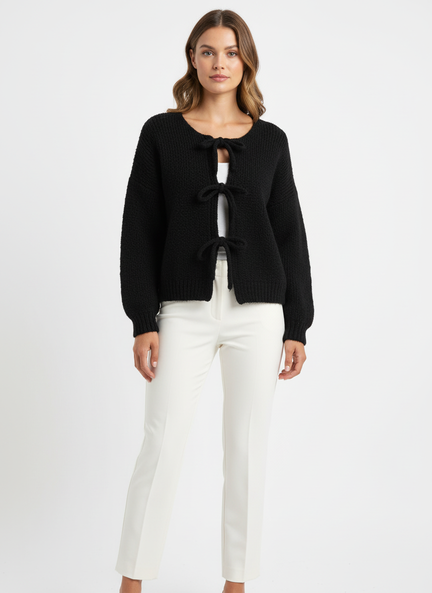 Strick Cardigan Schleifi schwarz