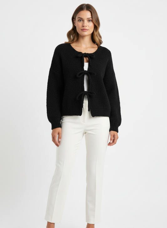 Strick Cardigan Schleifi schwarz