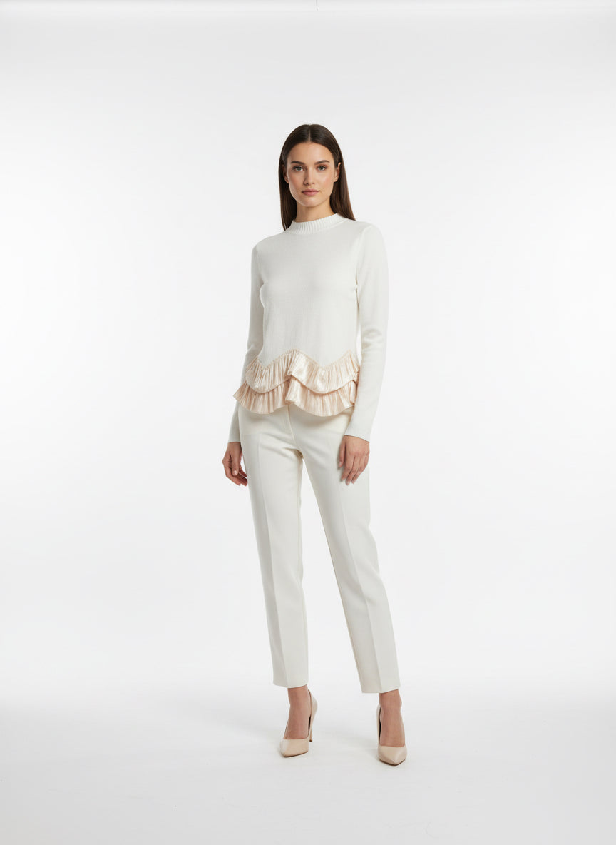 Feinstrickpullover mit Volant