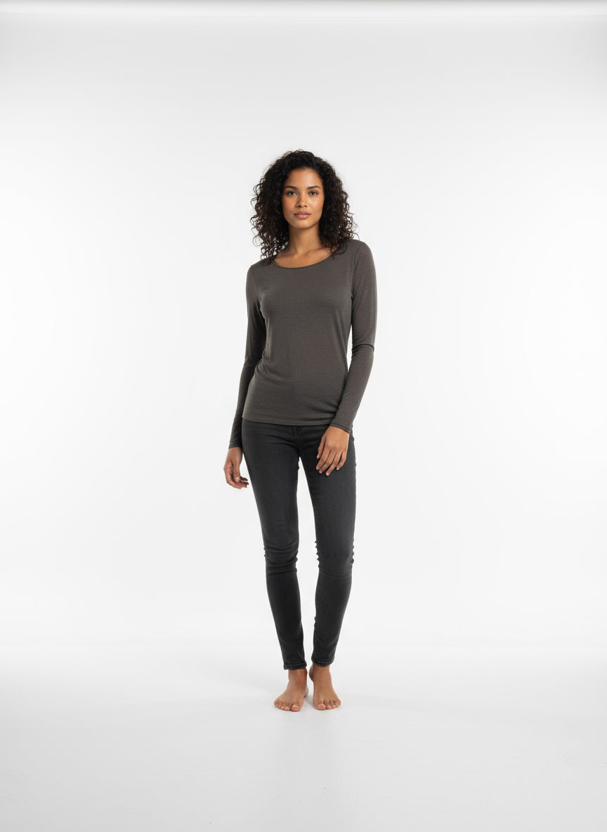Cashmere Blend Basic Langarm braun