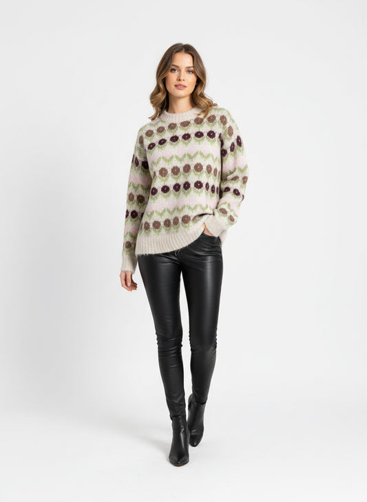 Strickpullover Retro/Vintage Blumen