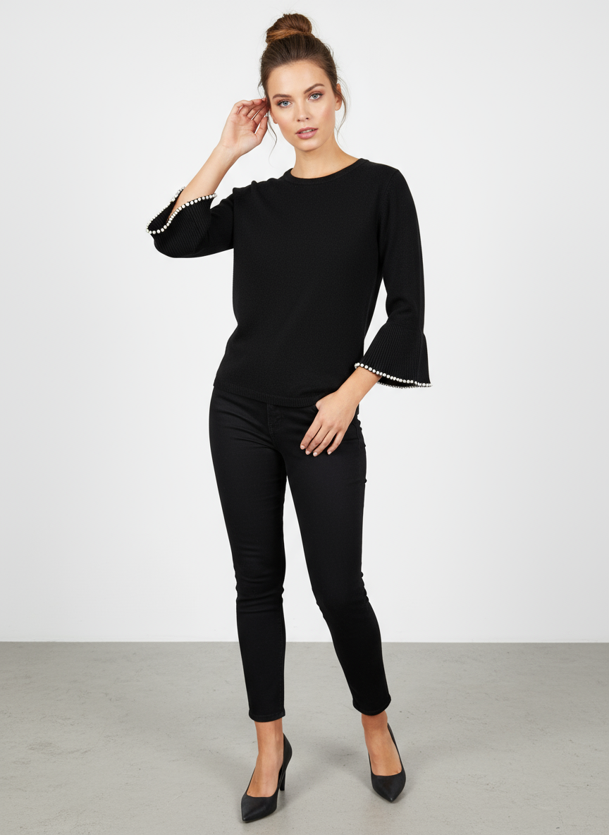 Perlen Schlagoberteil schwarz